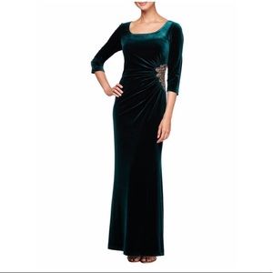 Alex Evenings Velvet Green Prom Dress Gown Sz 18